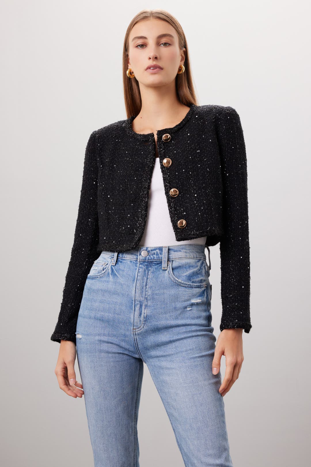 ジャケット AVANDRESS Ribbon Tweed Crop Jacket BLACK AVANDRESS