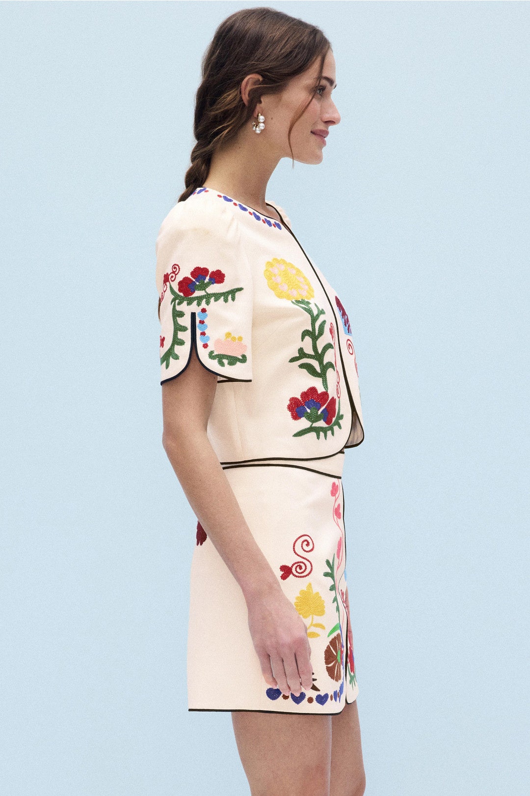 Dottie Embroidered Mini Skirt by Hunter Bell 1