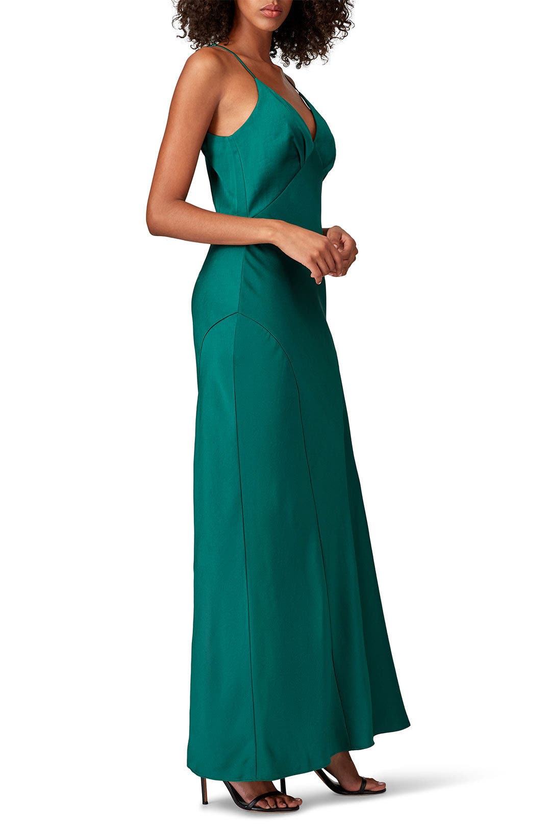 Green V-Neck Slip Gown by Harlyn 1