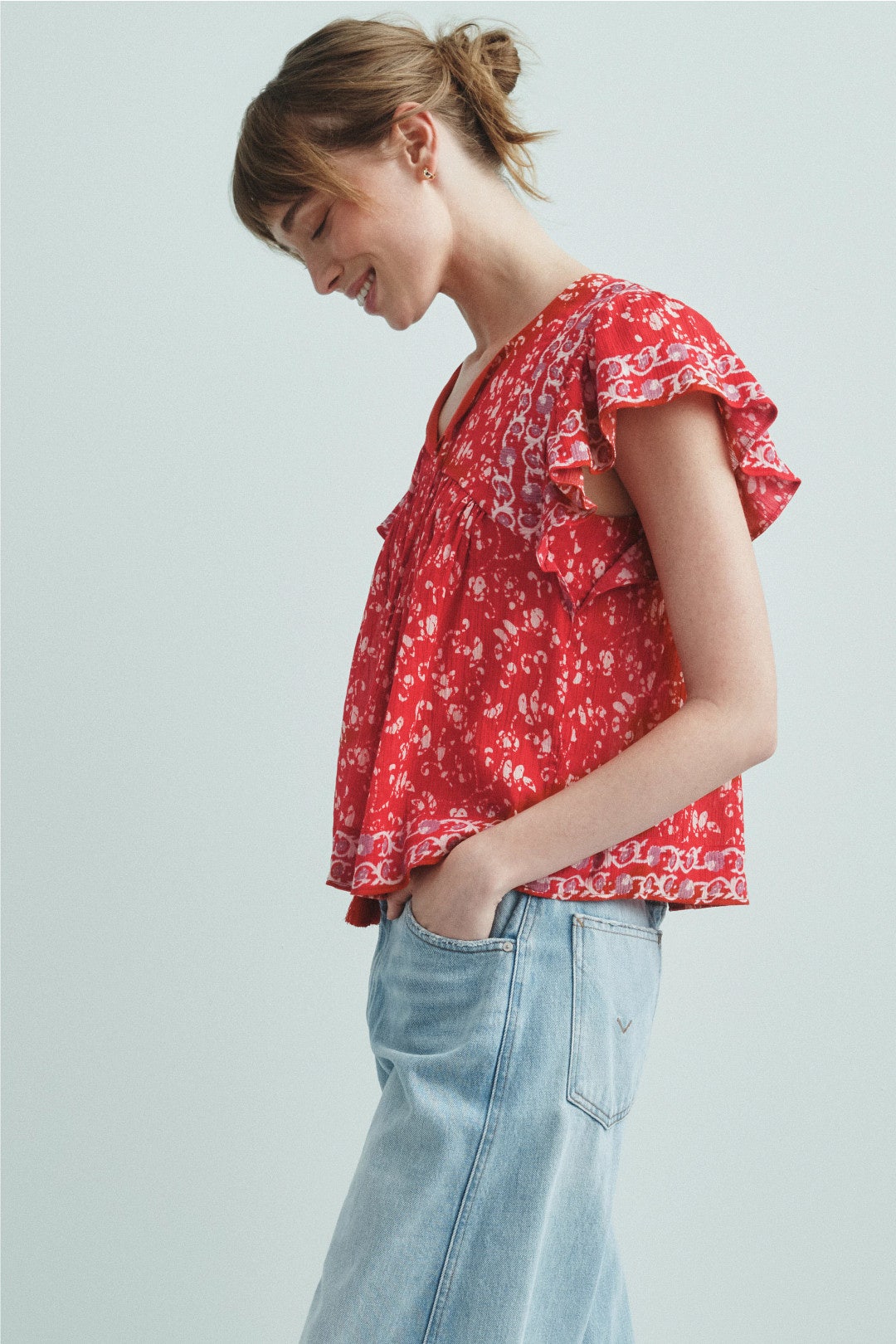 Tie Neck Flutter Sleeve Top by Sea NY x RTR 2