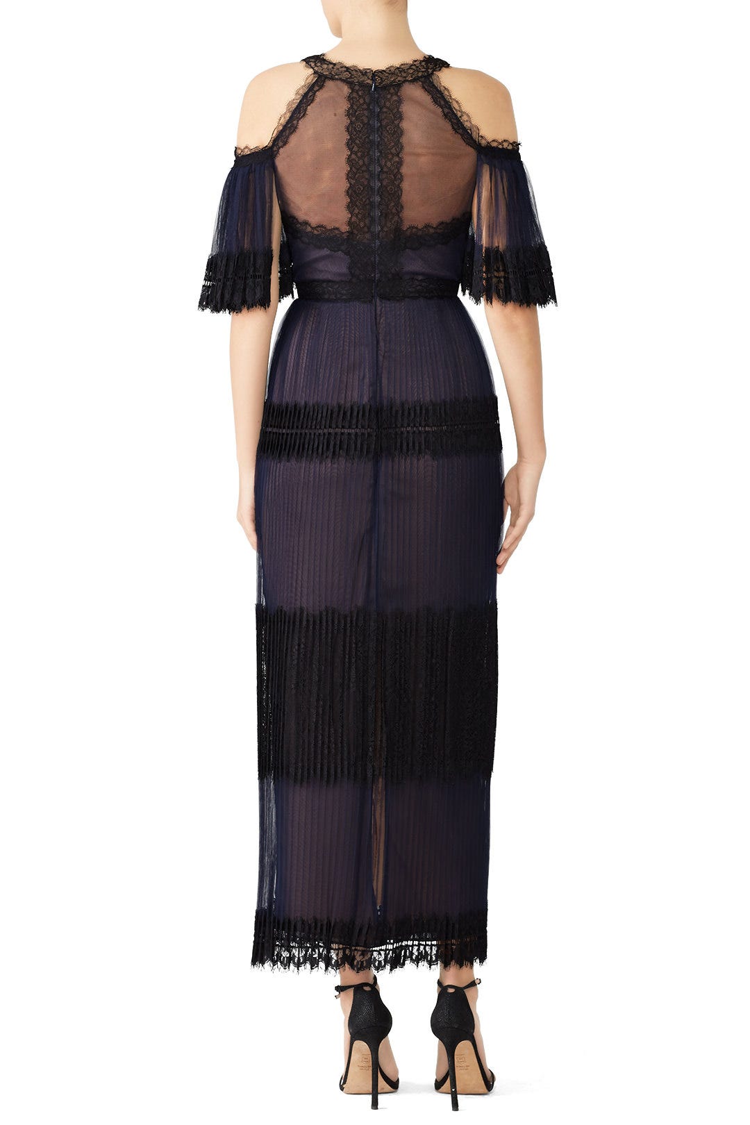 Navy Tiered Lace Gown by Marchesa Notte 2