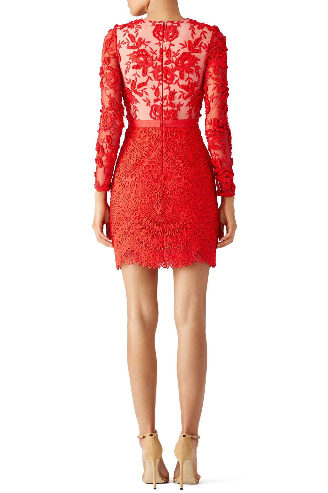 Red Lace Floral Sheath by ML Monique Lhuillier 2