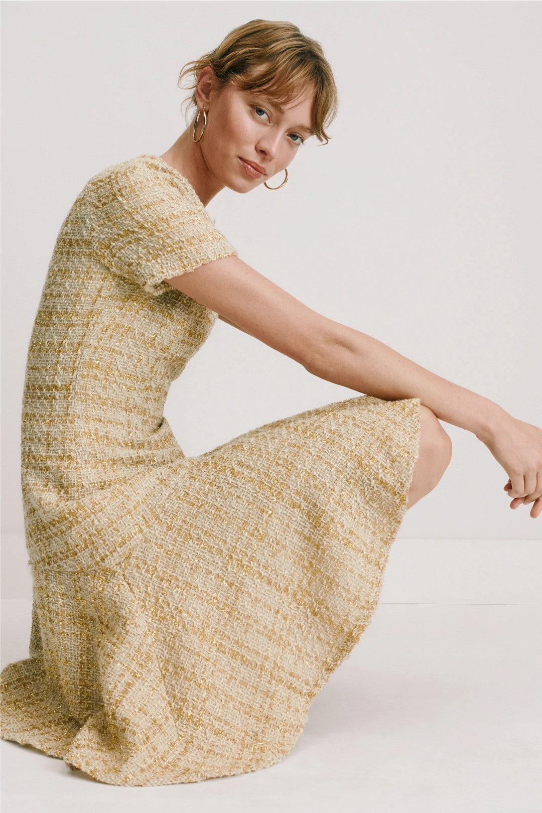 Gold Sparkle Tweed Mini Dress by N Natori 1