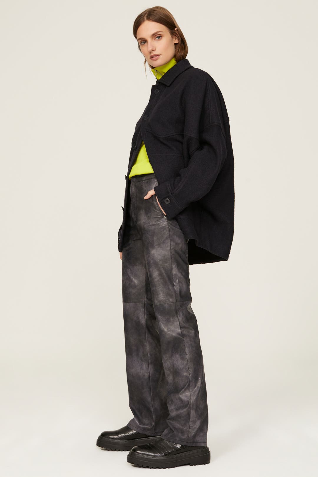 【OPEN YY】FAUX LEATHER TIE-DYE PANTS / CHARCOAL Tie Dye Faux Leather Pants by TheOpen Product | Rent the Runway