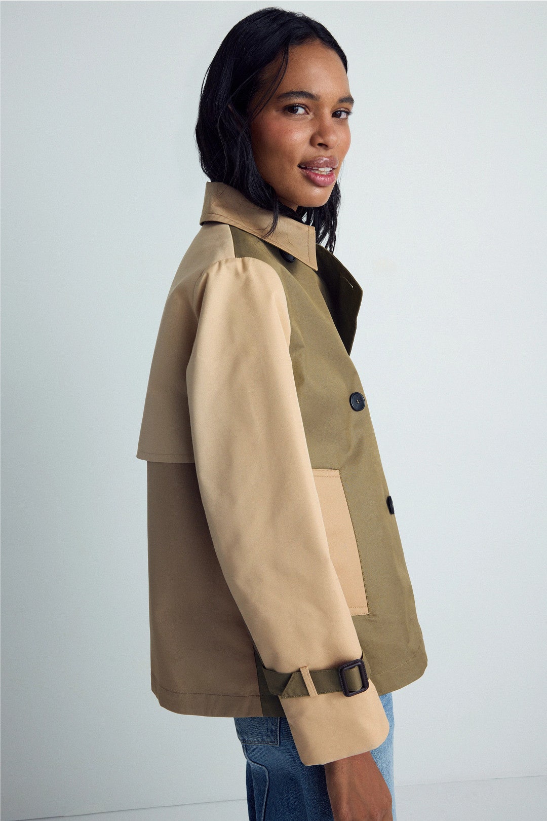 Khaki Green Color Block Trench Jacket by Weekend Max Mara 1