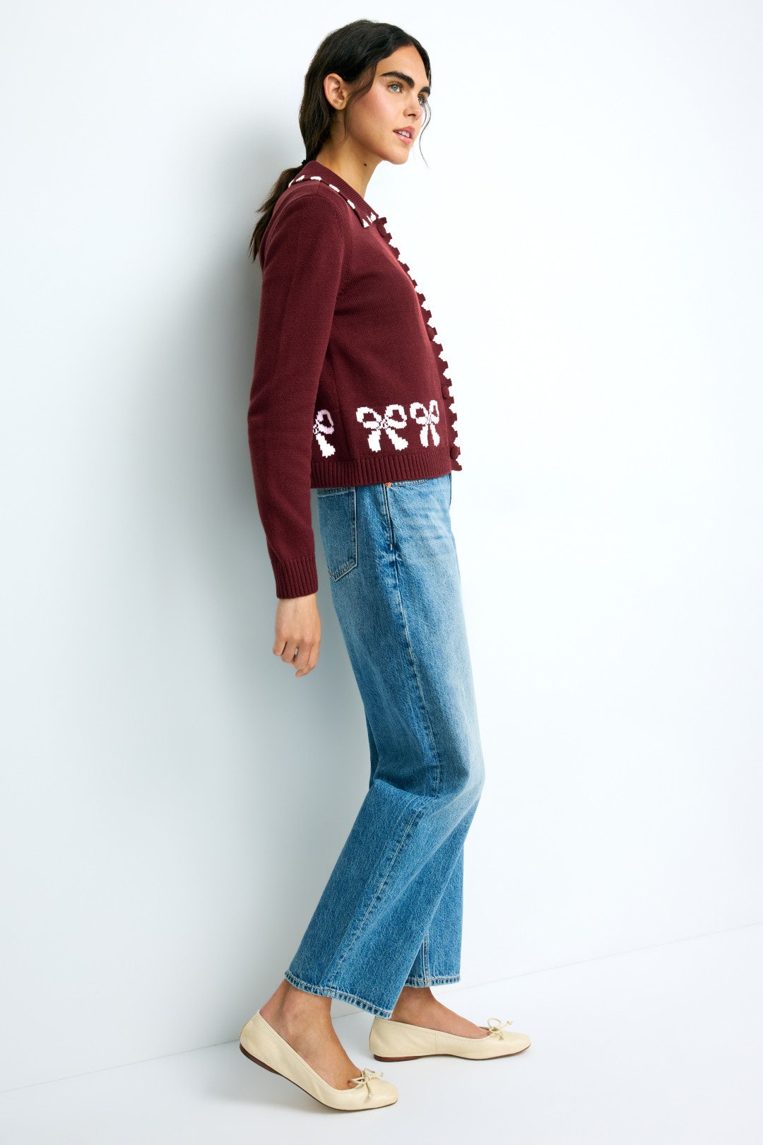 Ribbon Jacquard Collared Cardigan by CeCe 1