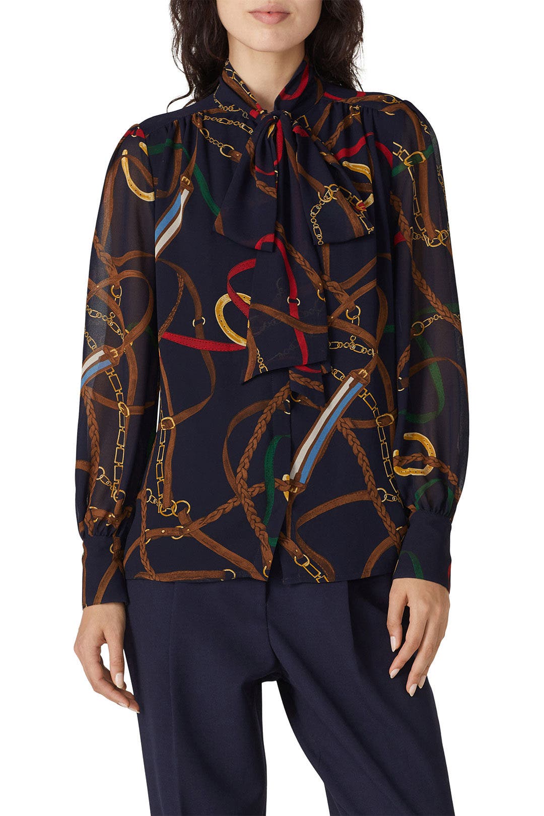 Equestrian Print Tie Neck Top by Lauren Ralph Lauren 2