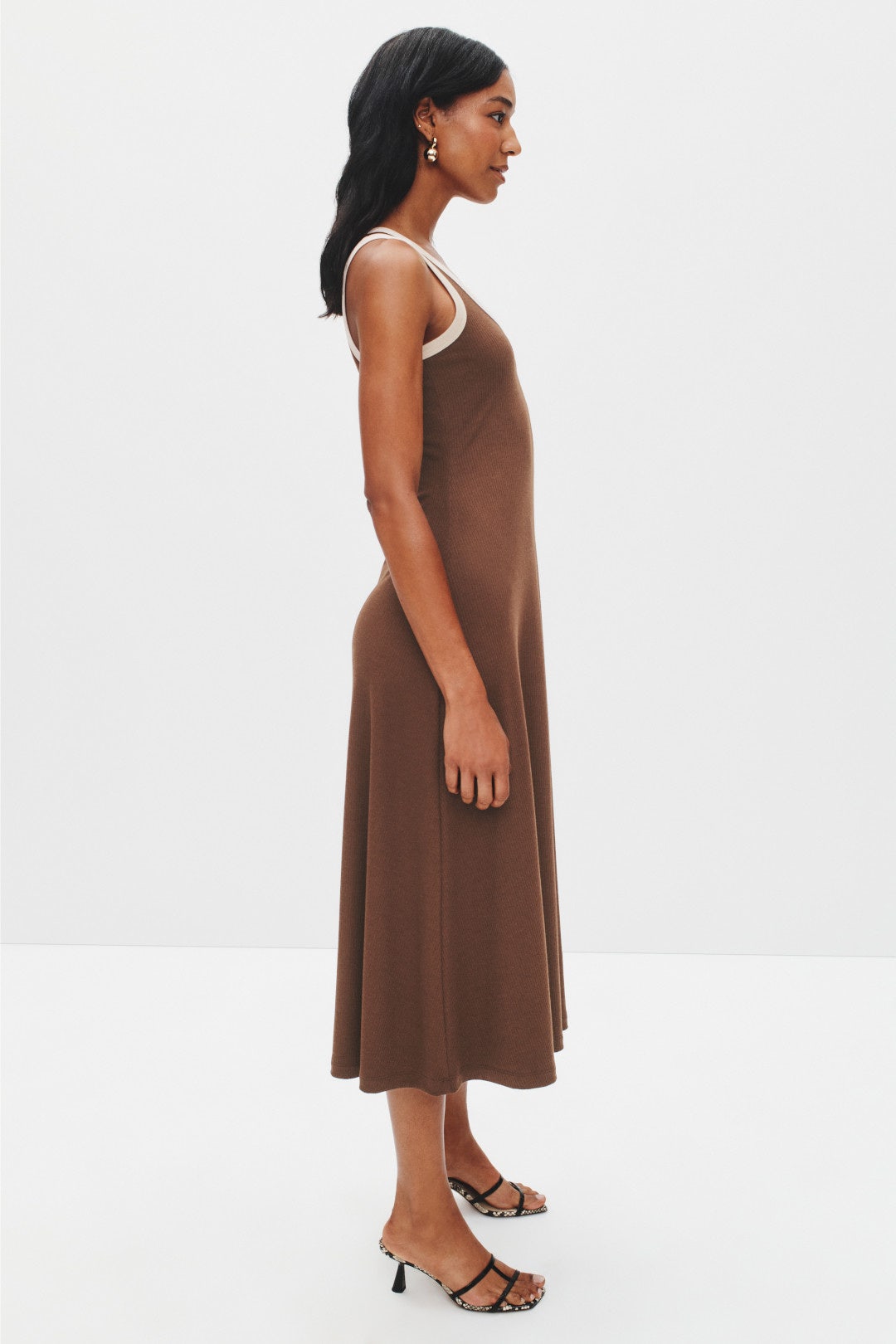 Brown Contrast Rib Tank Dress by Rosetta Getty 1