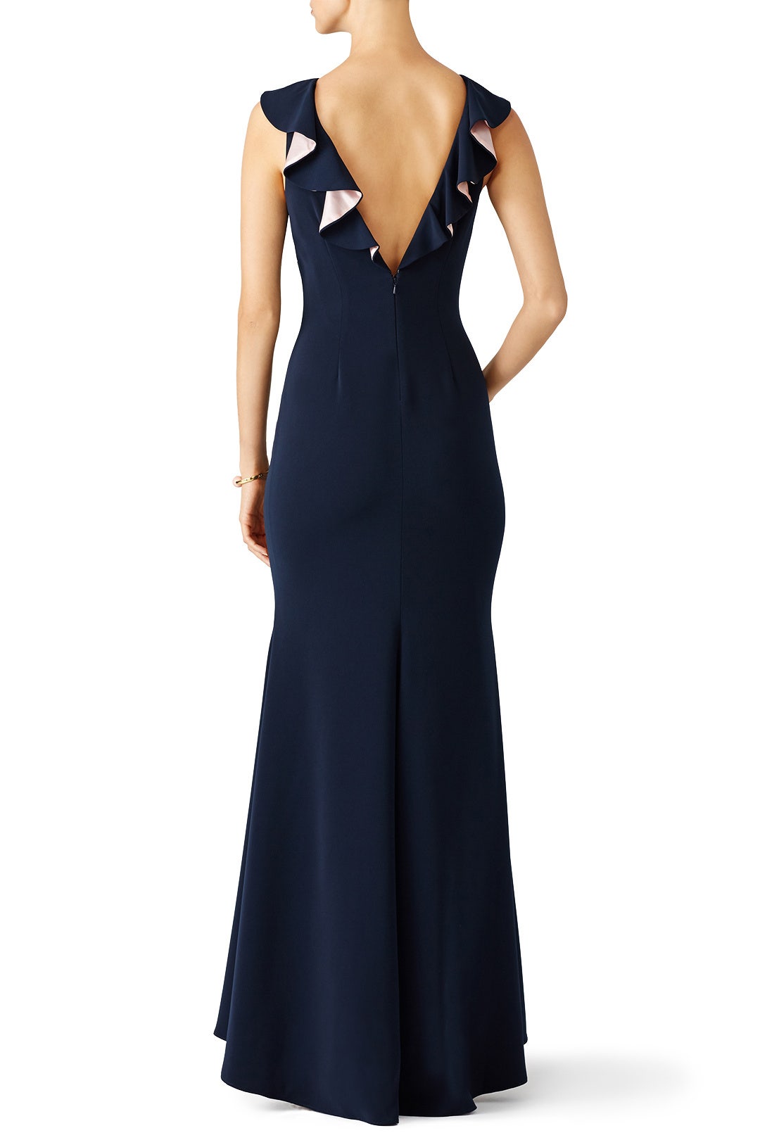 Navy Sleek Ruffle Gown by Badgley Mischka 1