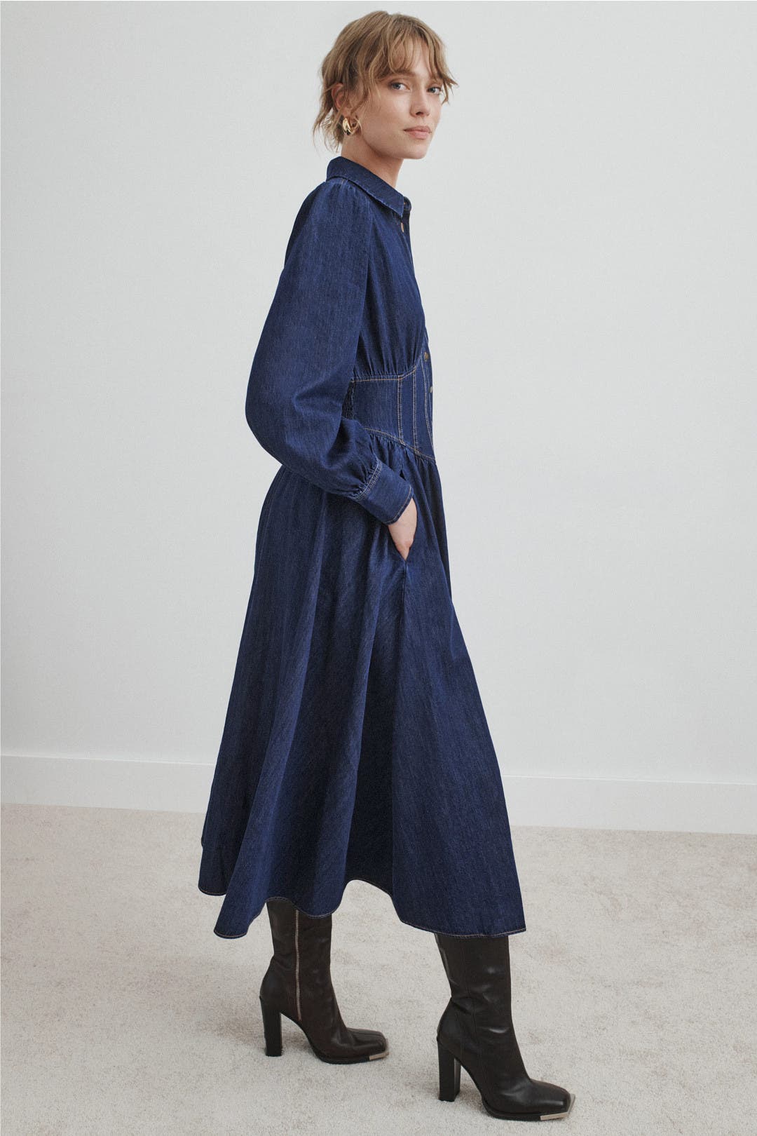 Denim Corseting Midi Dress by Derek Lam 10 Crosby x RTR | Rent the