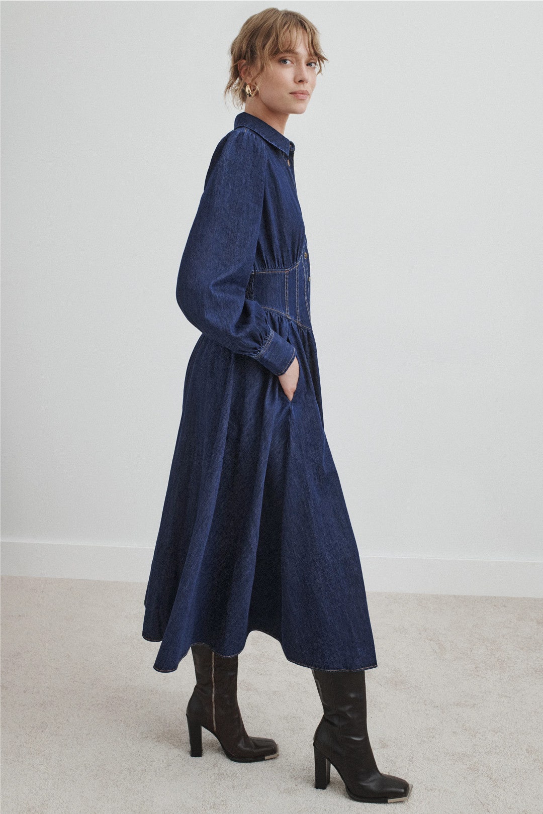 Denim Corseting Midi Dress