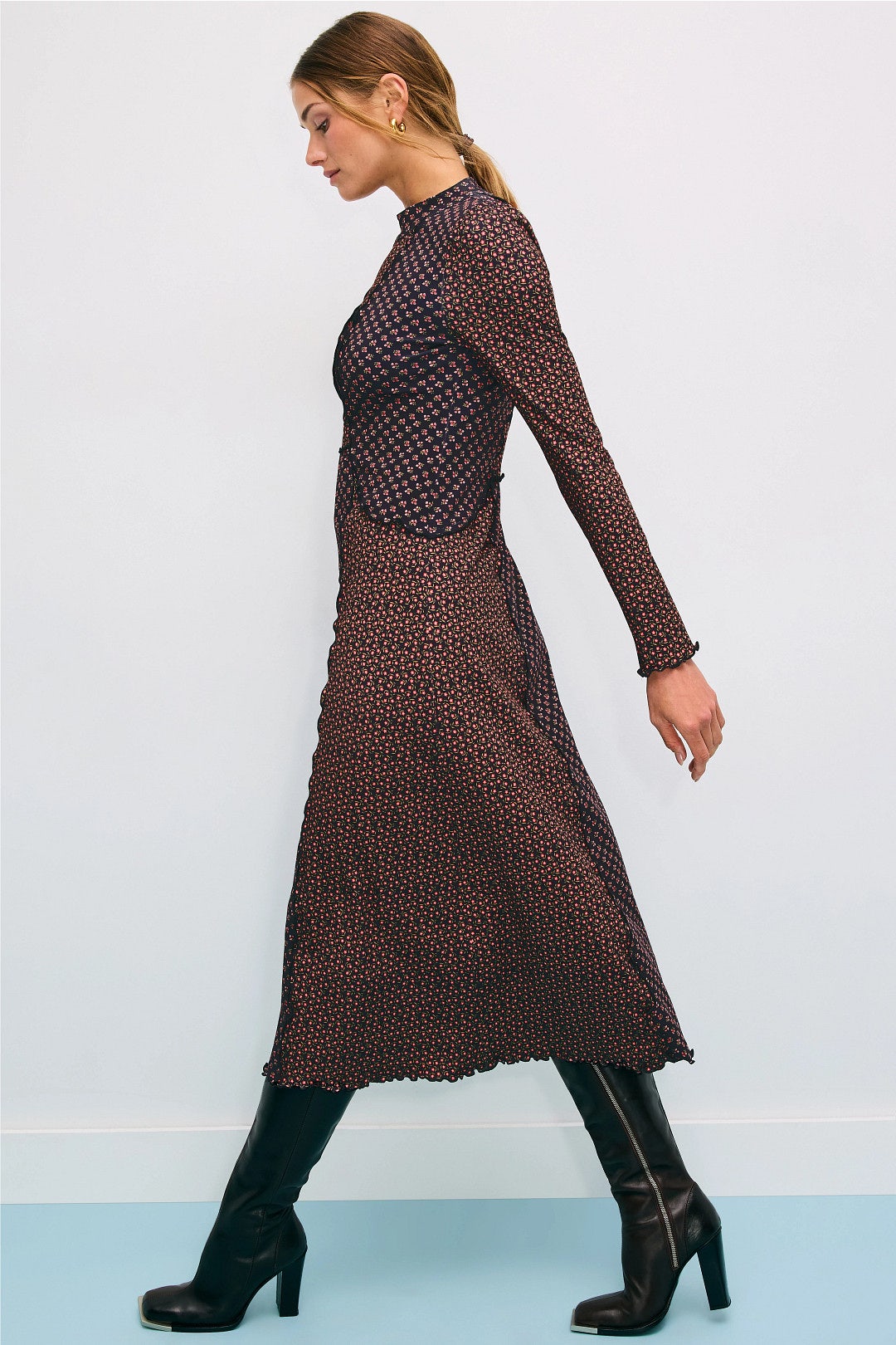 Mixed Print Jersey Midi Dress