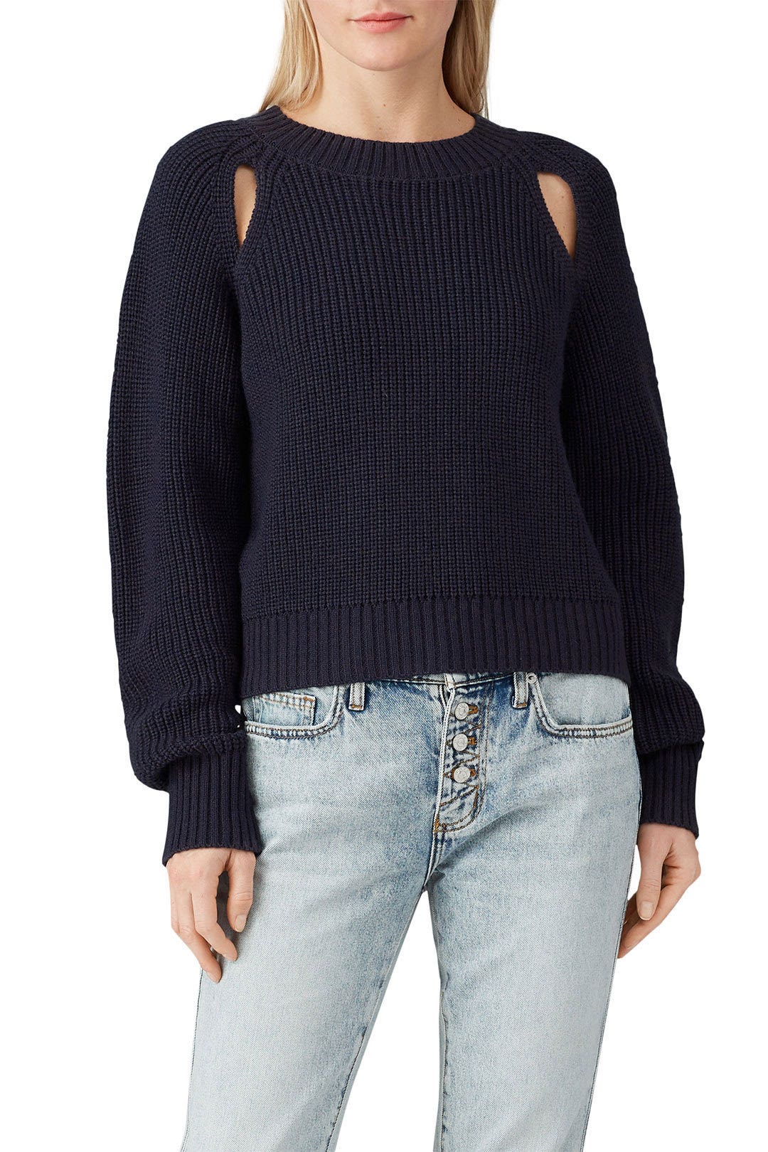 Navy Slash Shoulder Sweater by VOX LUX 1
