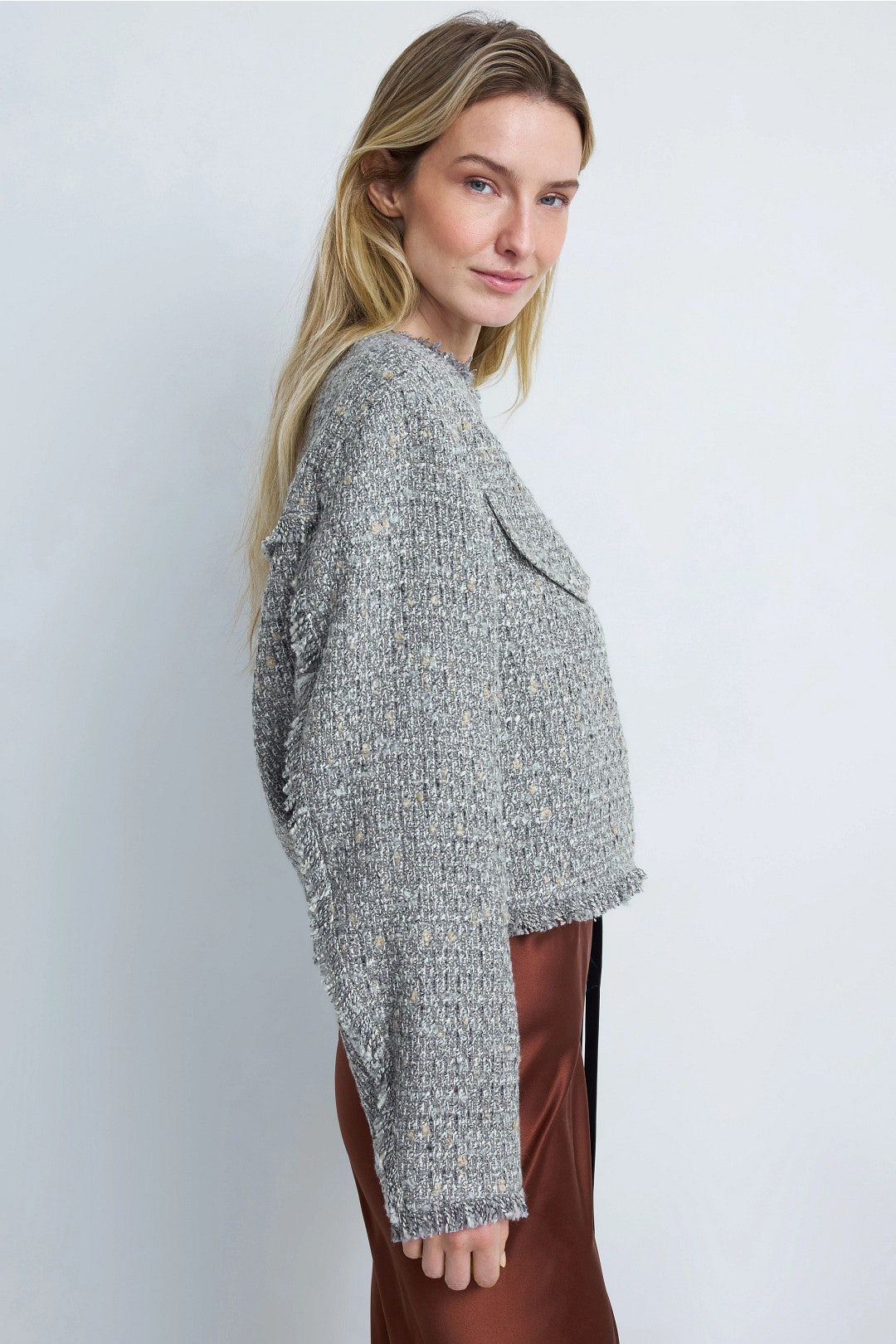 Collarless Tweed Cropped Jacket by BOSS 1