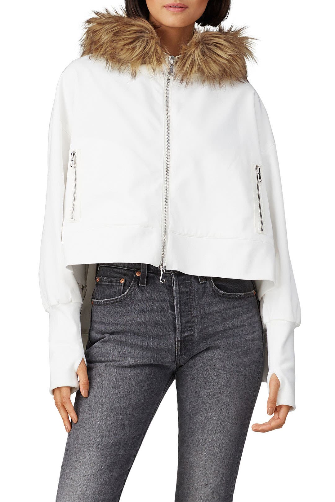 Cropped jacket in cashmere with fox fur collar - pinkish
