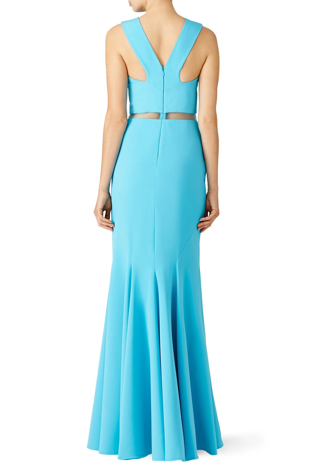 Turquoise Chevron Cutout Gown by Mignon 1