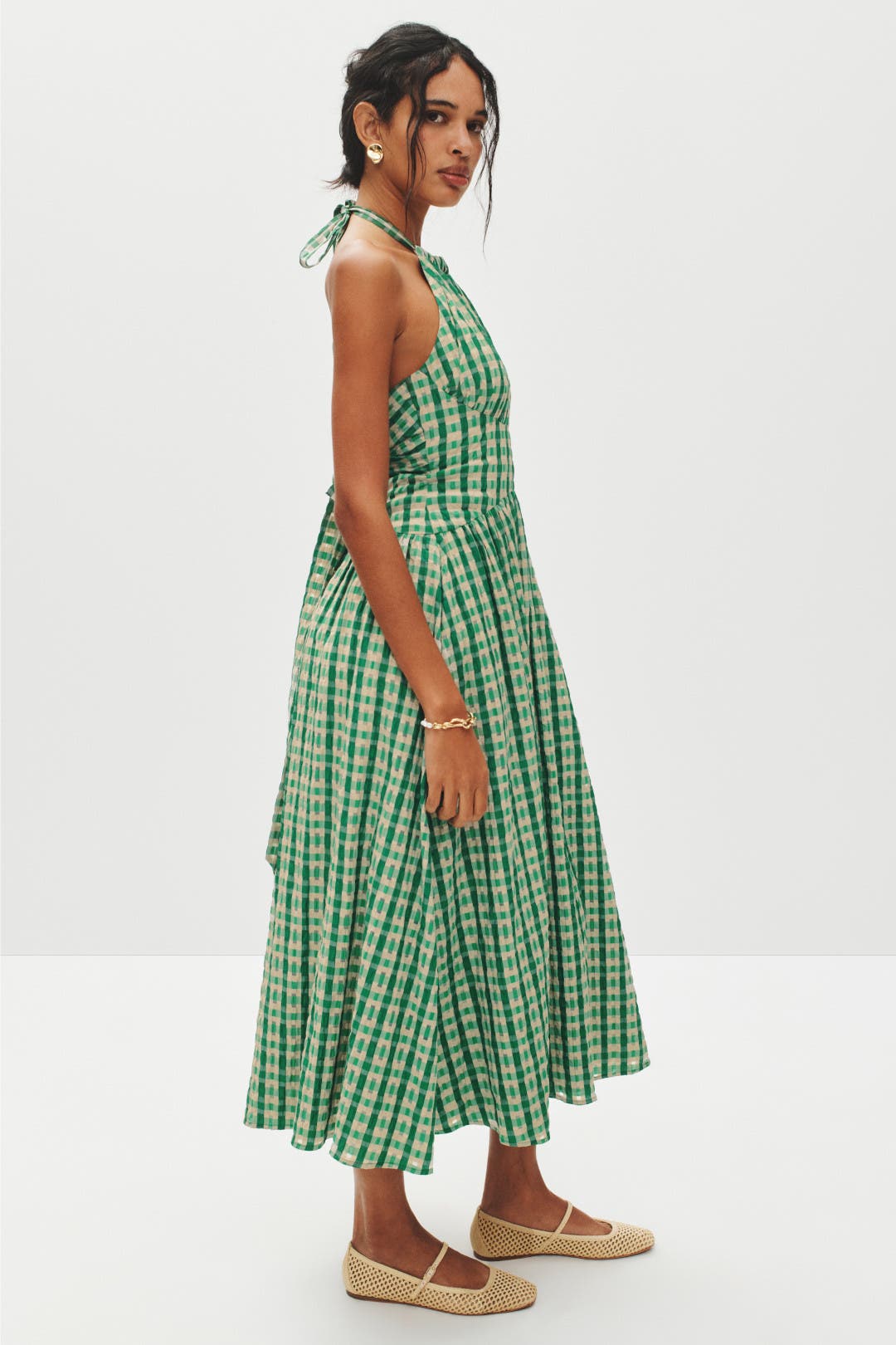 【ROSIE ASSOULIN】肩フリル ラッフル greenチェック ドレス ROSIE ASSOULIN】肩フリル ラッフル greenチェック ドレス