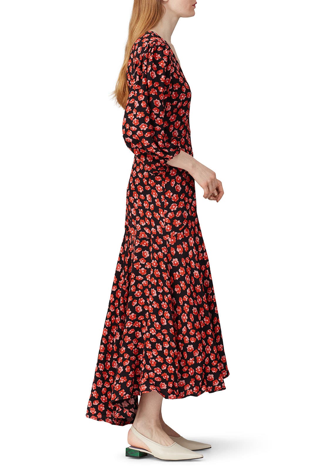 【送料関税込】GANNI Printed Cotton Midi Wrap Dress(Peapod) Printed Midi Wrap Dress by GANNI | Rent the Runway