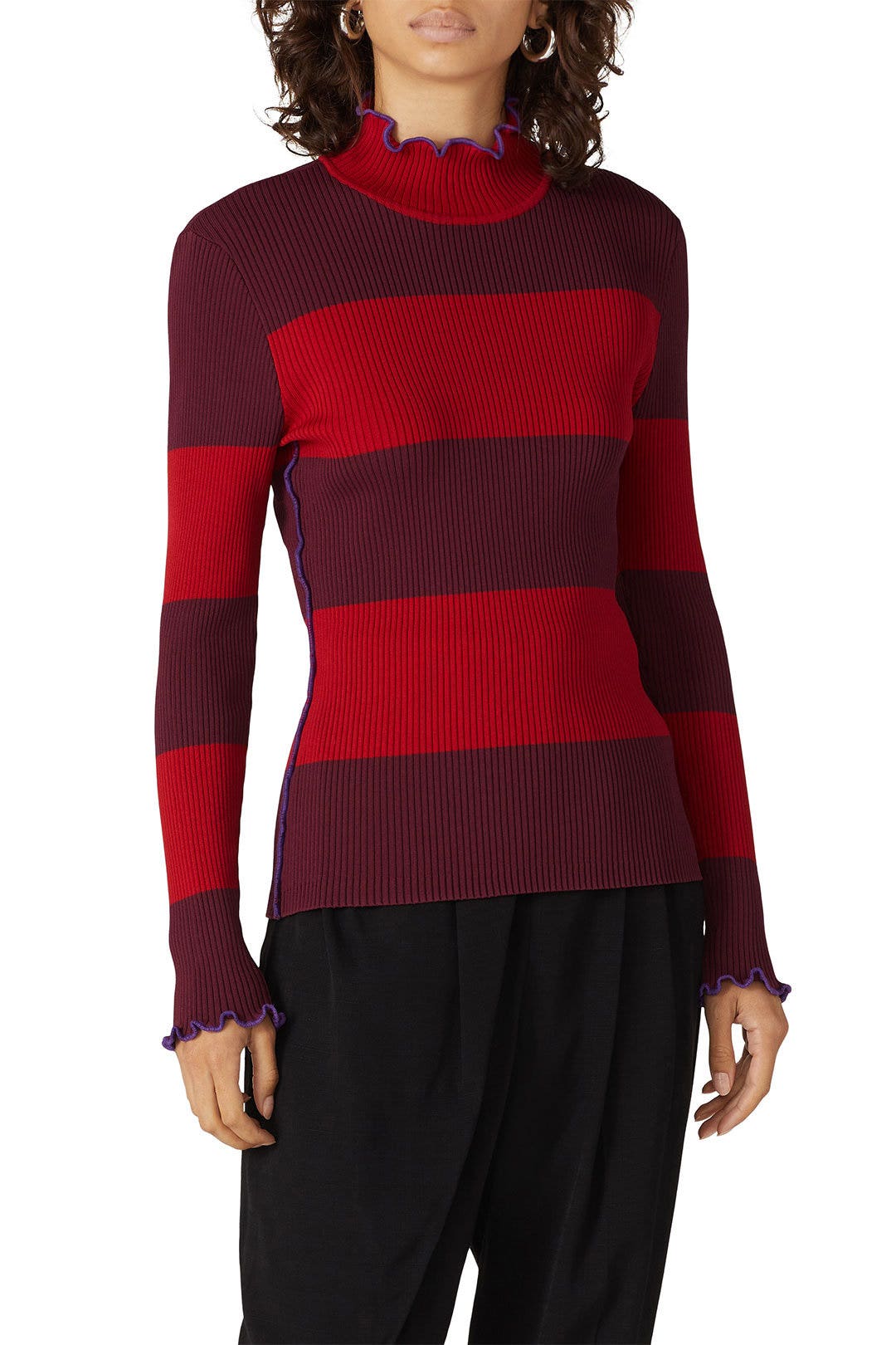 Ruffle Trim Striped Sweater by Koché x RTR 1