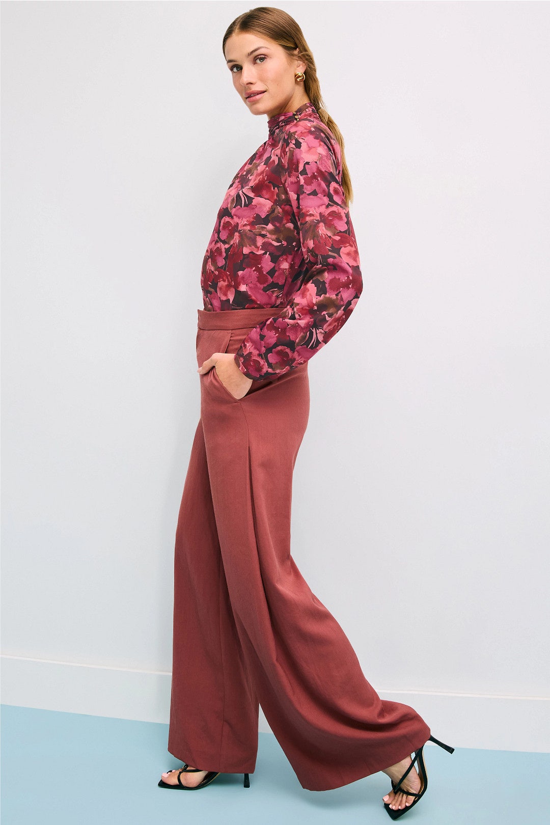 Mock Neck Puff Sleeve Blouse