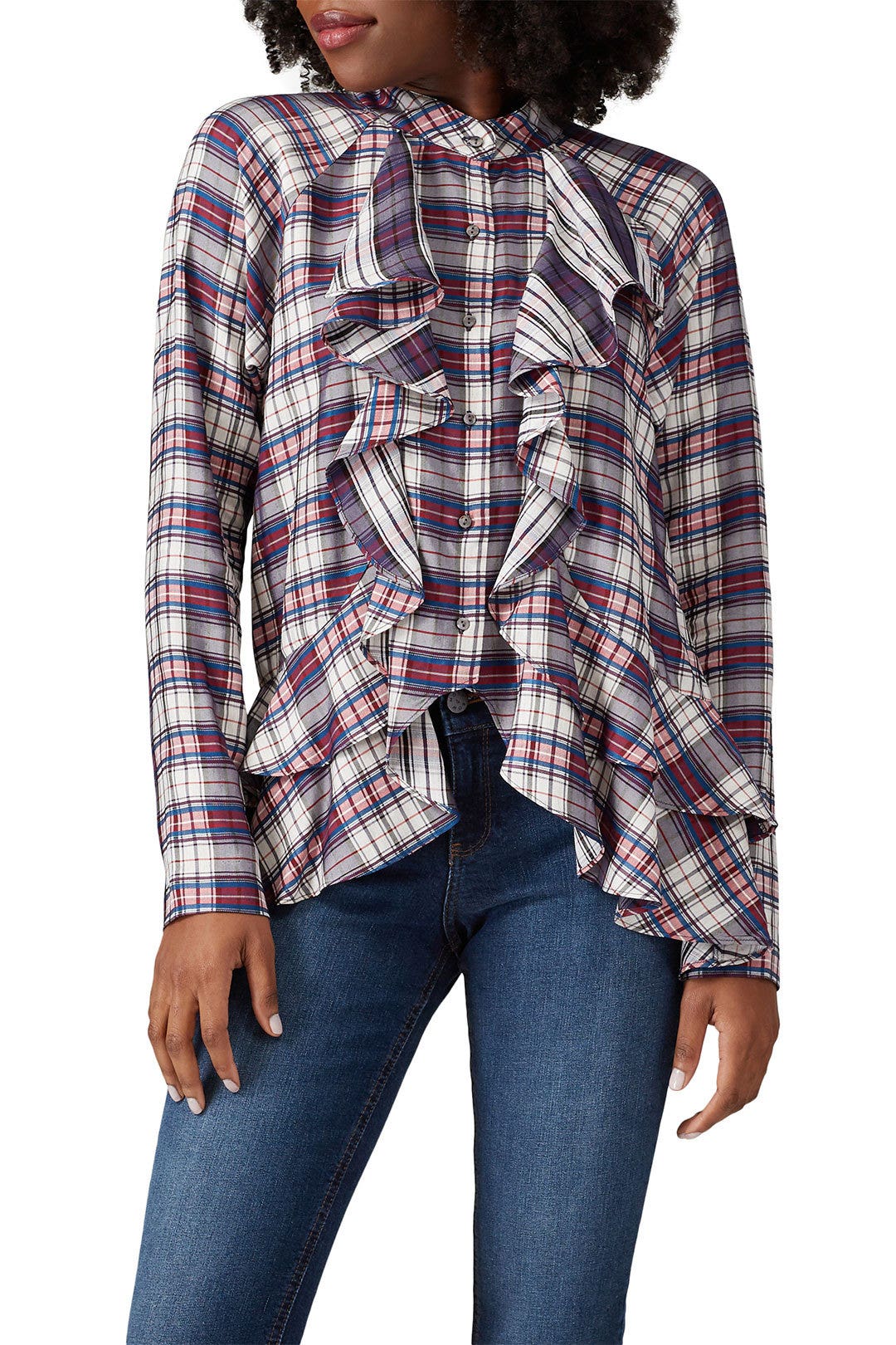 Plaid Downtown Ruffle Blouse by Nicole Miller 1