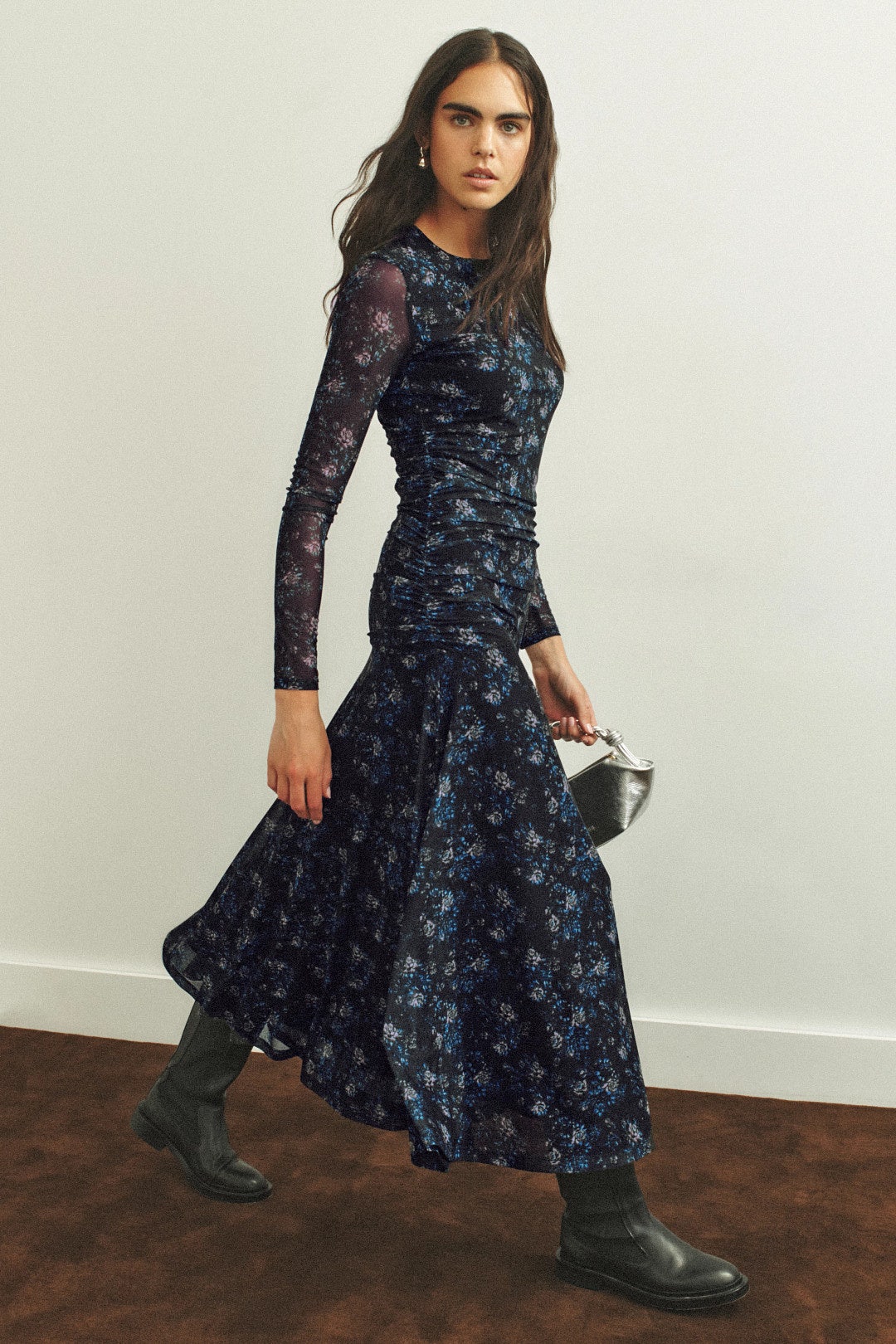 Floral Ruched Mesh Dress by GANNI 1