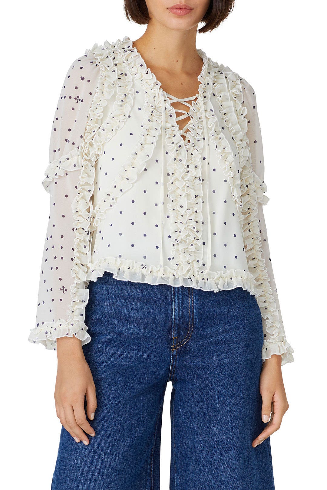 Printed Long Sleeve Ruffle Top by Koché x RTR 1