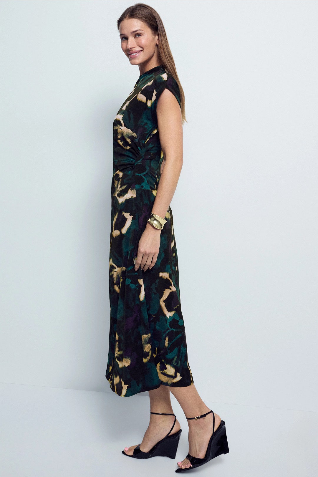 Cap Sleeve Mock Neck Midi Dress by Luxely 1