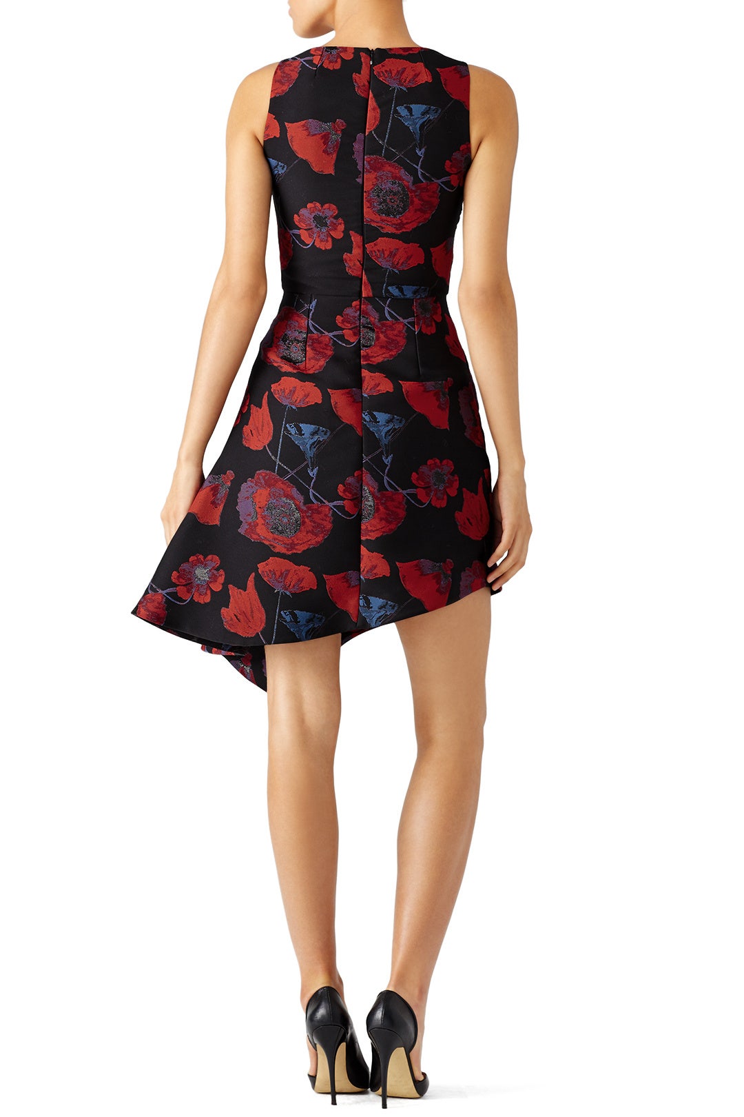 Red Floral Asymmetrical Dress by Osman 1