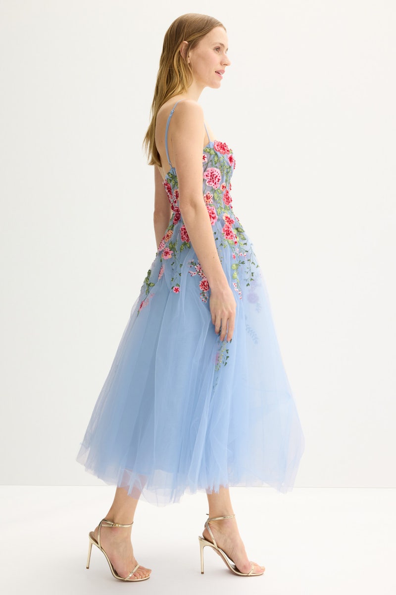 Slim Strap Sheer Bustier Embroidered Dress by Ieena for Mac Duggal - Photo 1