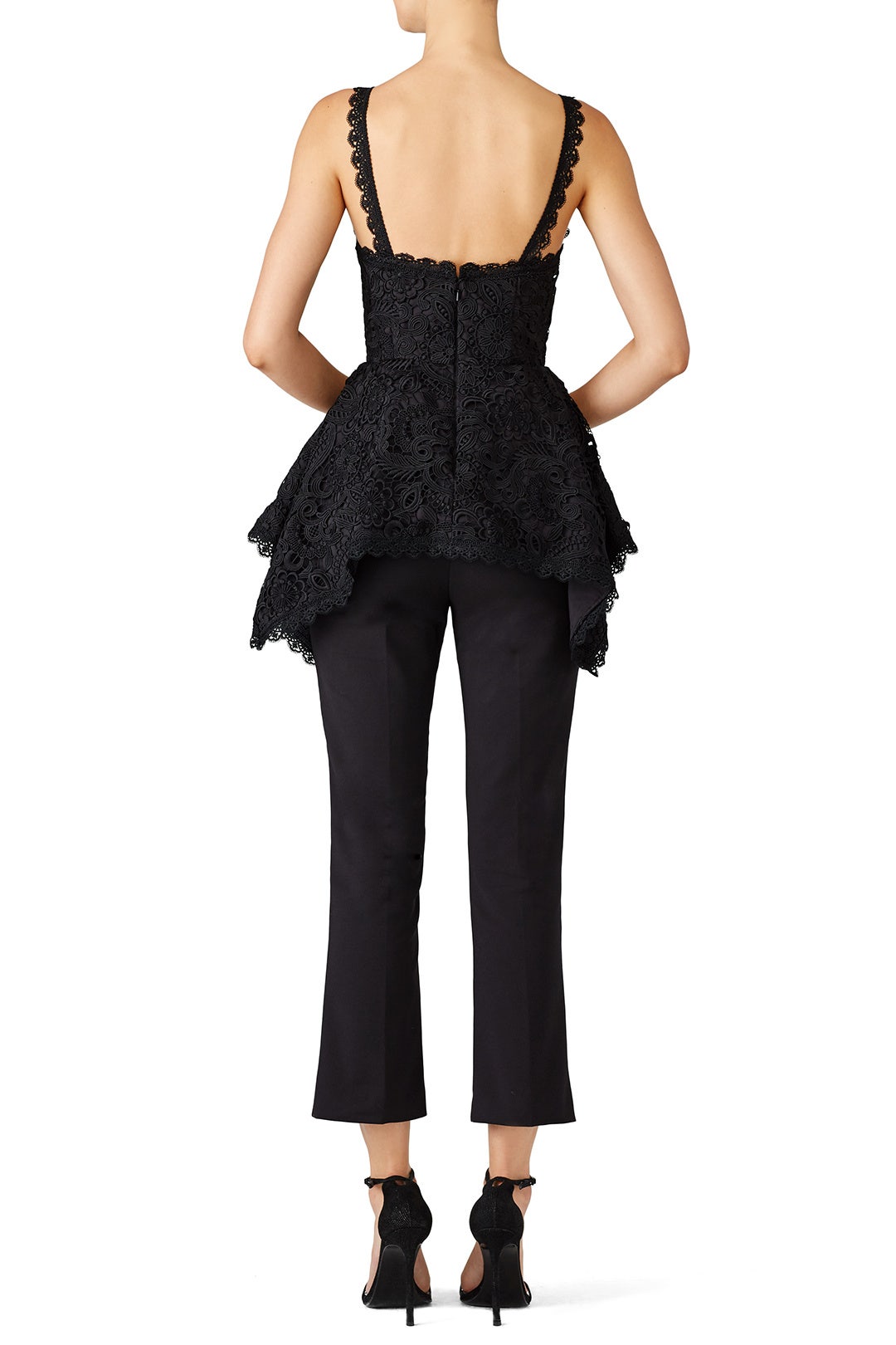 Black Illusion Lace Peplum Top by AMUR 1