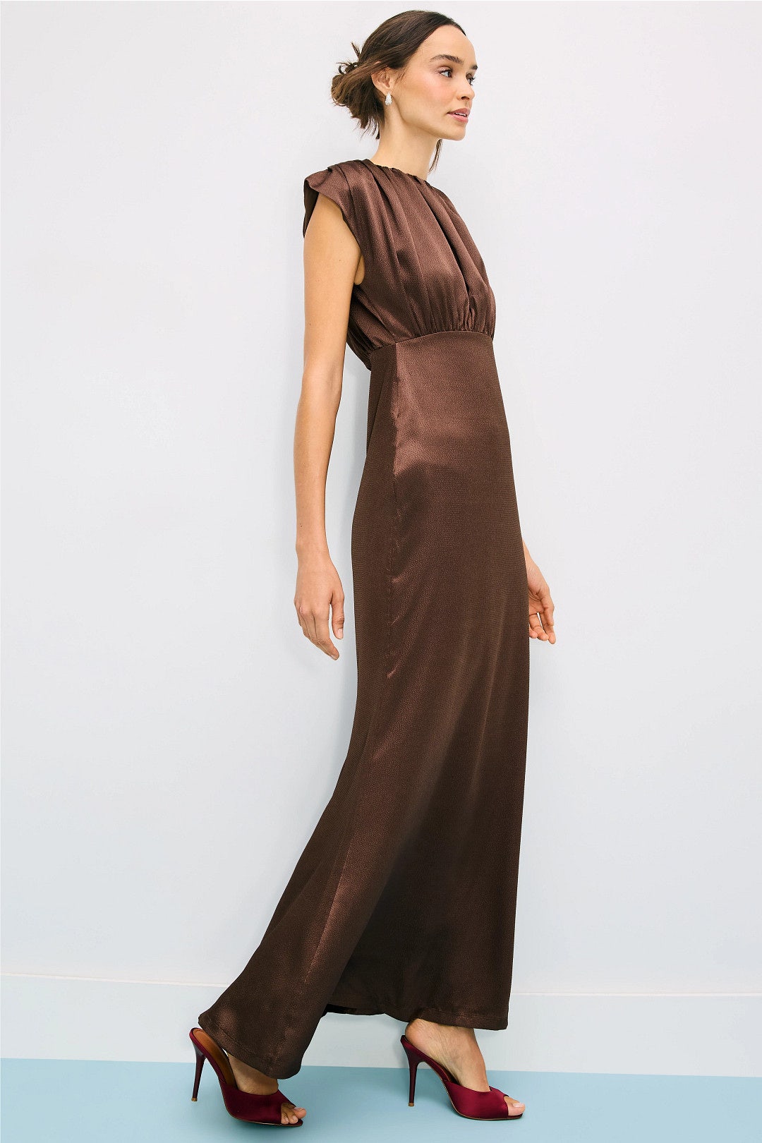 Brown Gathered Bust Gown by Jewel x Badgley Mischka 1