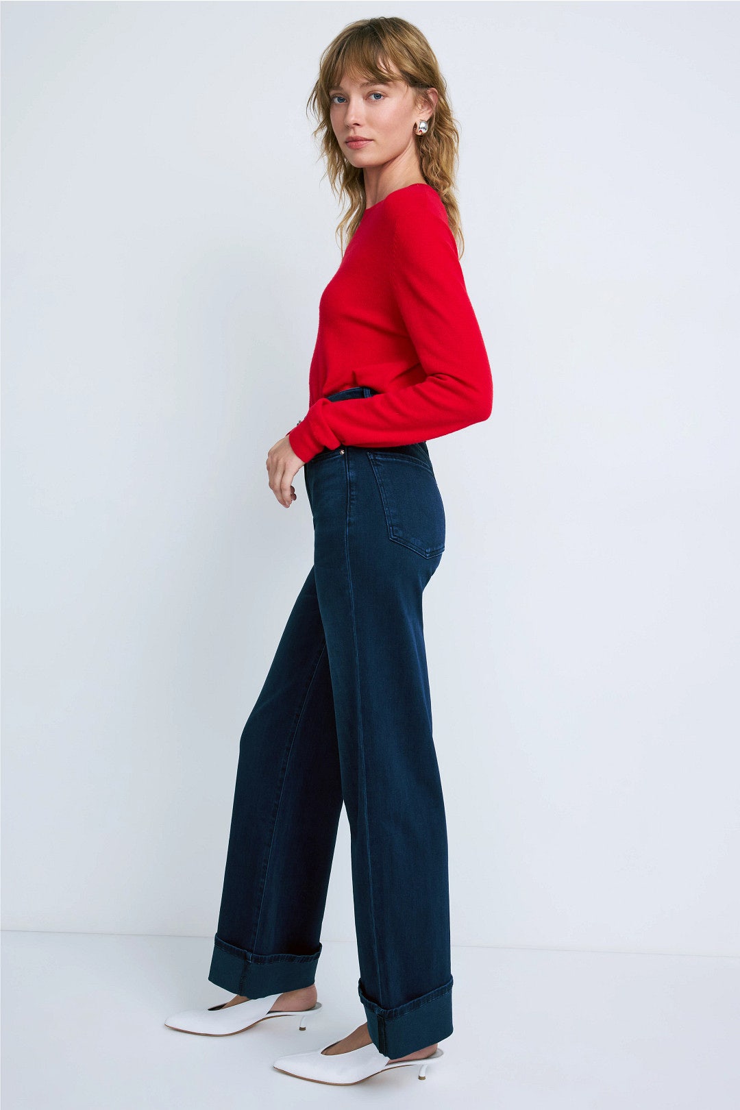 High Rise Column Jeans With Cuff
