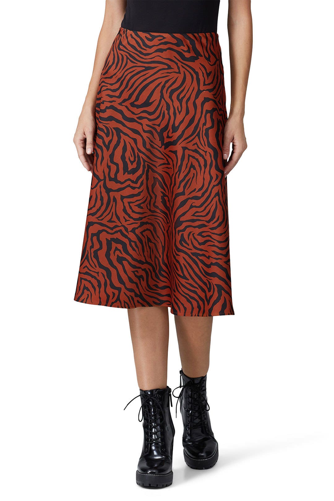 Brown Zebra Satin Midi Skirt by Sweet Baby Jamie 1
