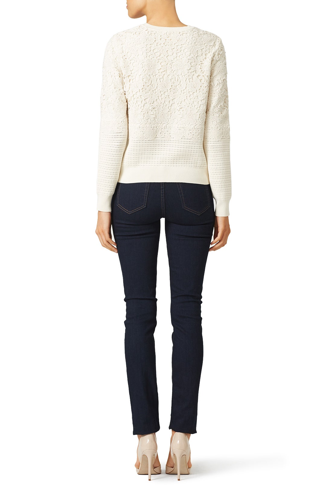 Ivory Pieced Lace Sweater by Tory Burch 1