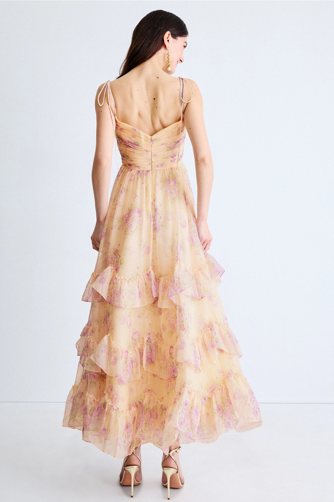 Floral Chiffon Sleeveless Ruffle Gown by Ieena for Mac Duggal | Rent the  Runway