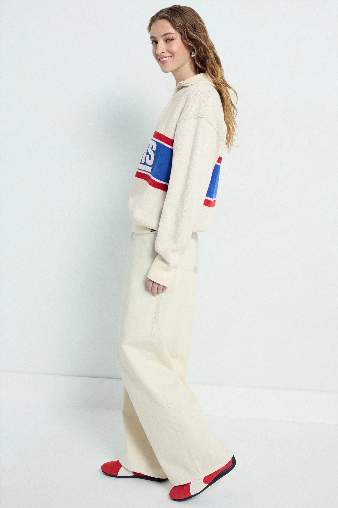 NY Giants Logo Stripe Quarter Zip Sweater by Terez 1