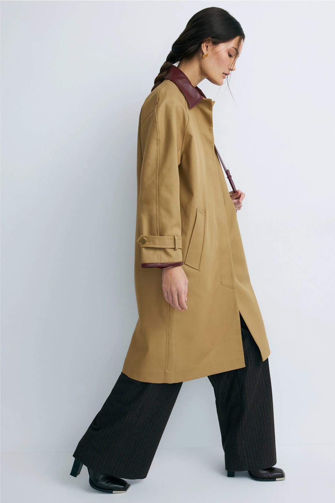 Joey Khaki Contrast Collar Trench Coat by Sandro | Rent the Runway