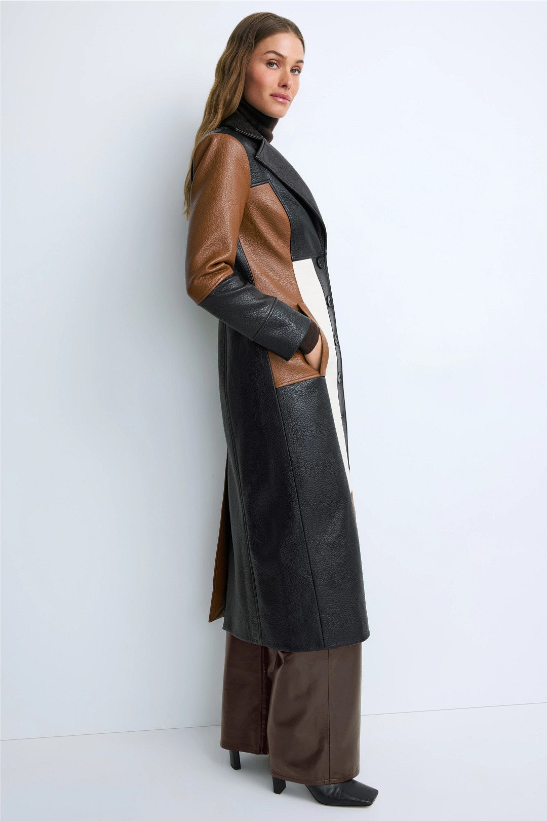 Patchwork Faux Leather Coat by Ronny Kobo x RTR 1