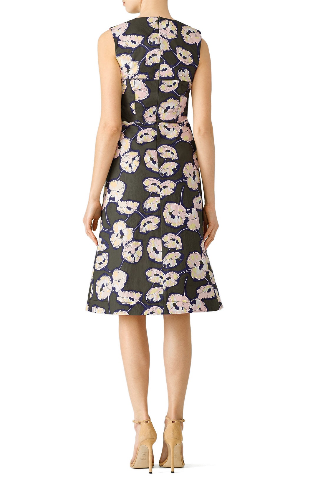 Dark Olive Floral Printed Dress by Marni 2