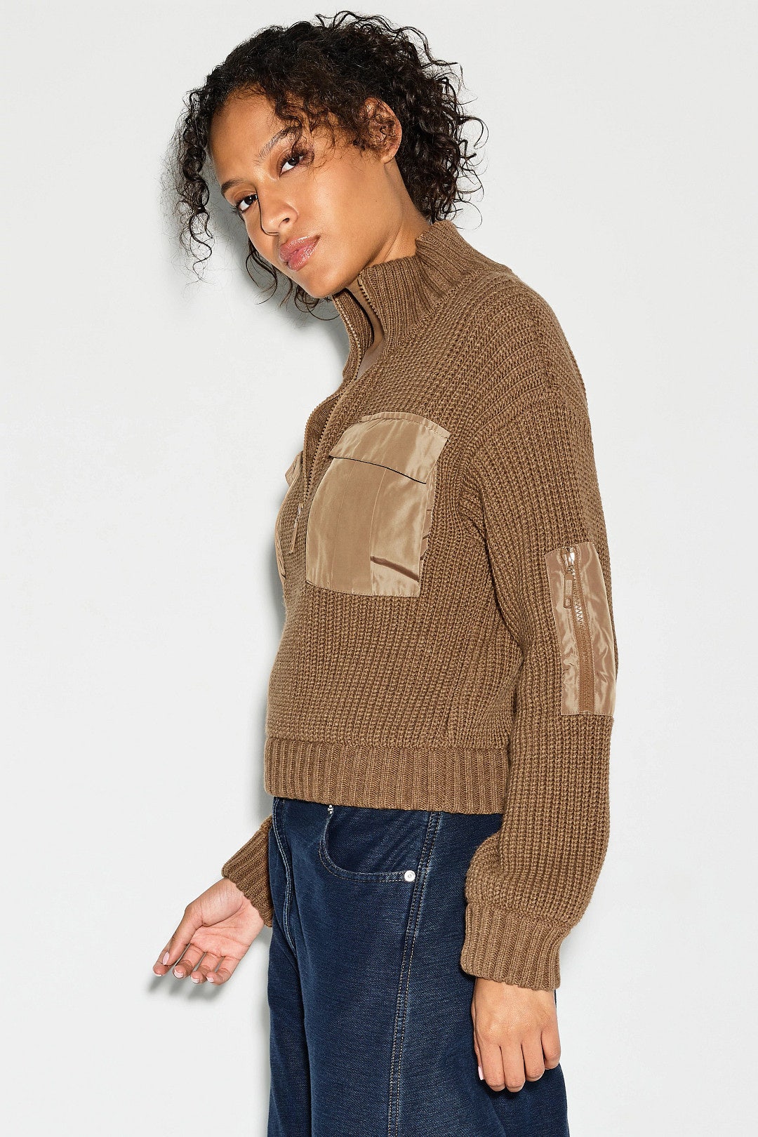 Clyde Patch Detail Quarter Zip Sweater by Baum und Pferdgarten 1