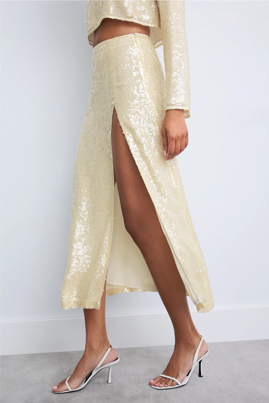 Sequin High Waist Slit Skirt by LAPOINTE 1