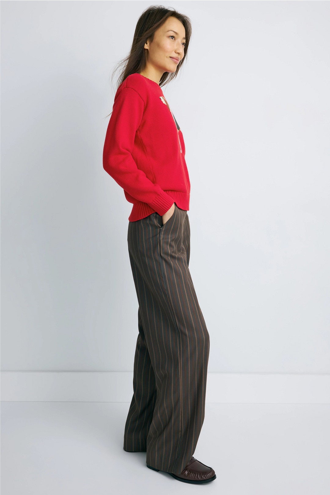 Red Combed Cotton Riednee Long Sleeve Pullover