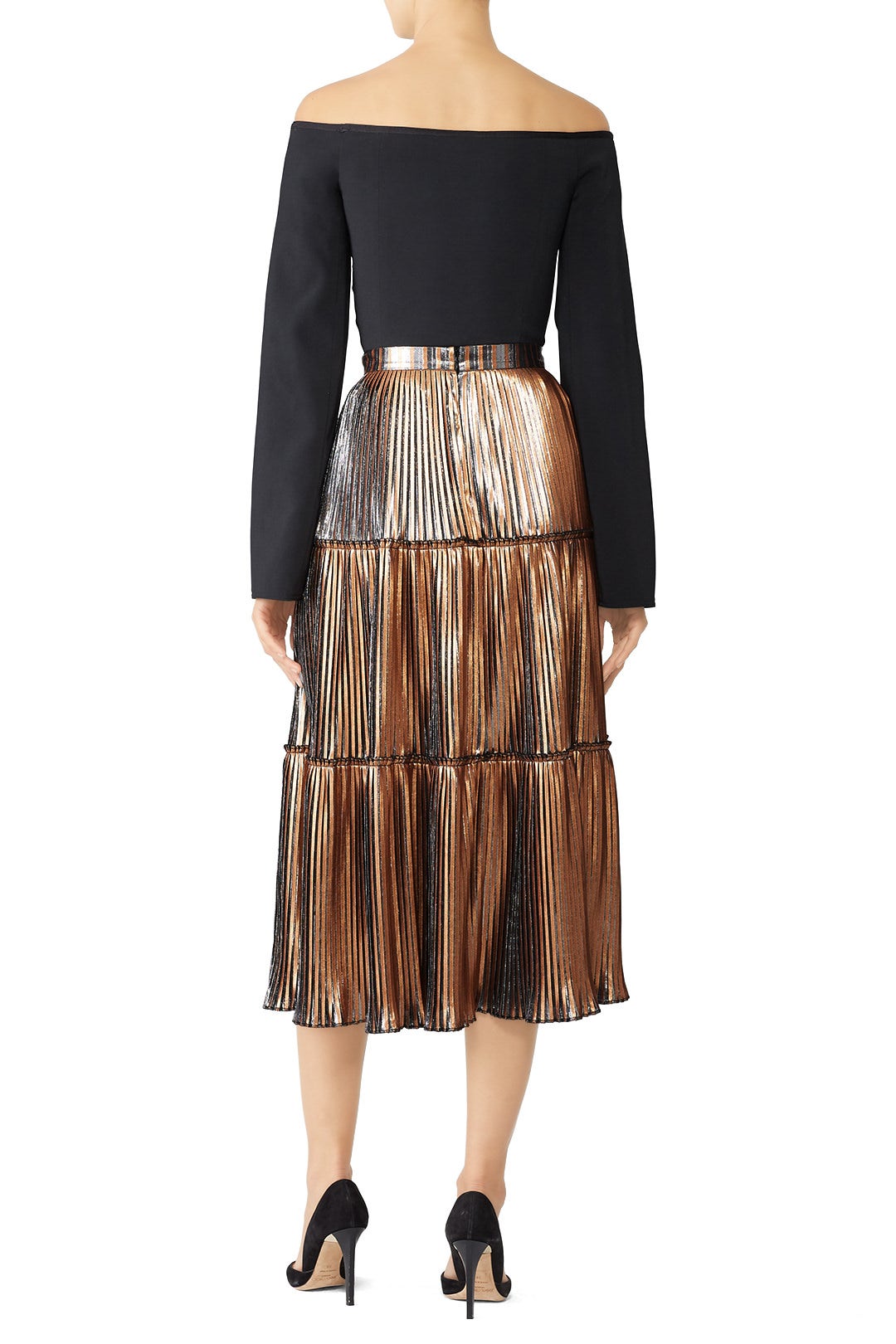 Gold Two Tone Pleated Skirt by Nicole Miller 1