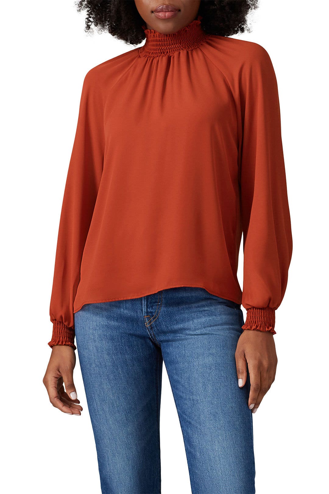 Brick Smocked Turtleneck Top by krisa 2