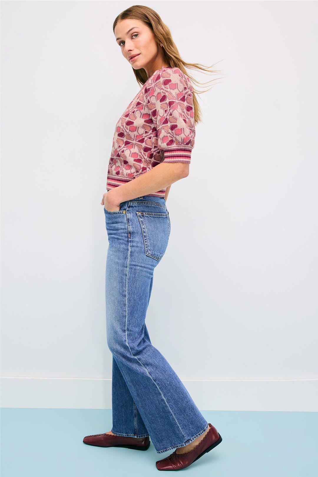 Multi Jacquard Short Sleeve Sweater