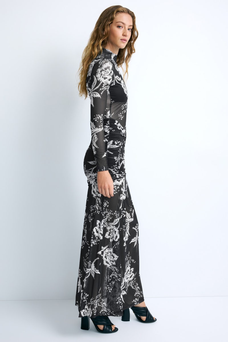 Floral Ruched Mesh Dress by GANNI | Rent the Runway
