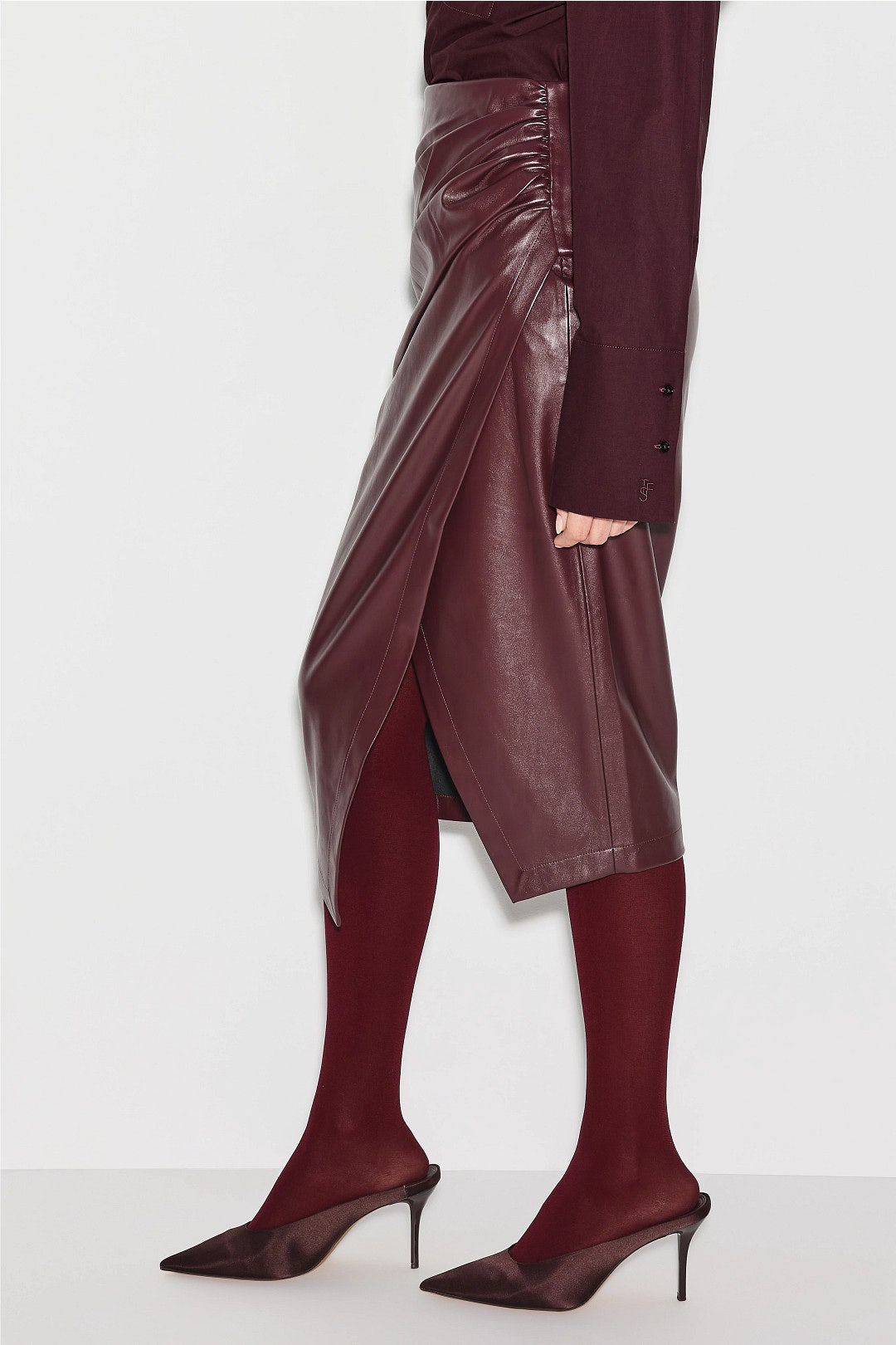 Burgundy Faux Leather Midi Skirt by Jason Wu x RTR 1