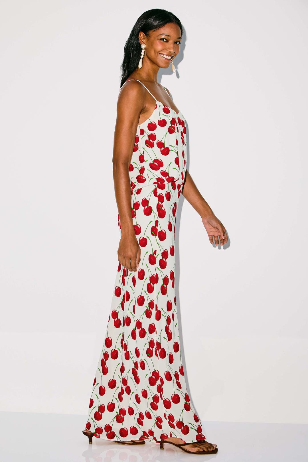 White Cherry Bias Maxi Skirt by Muma World | Rent the Runway
