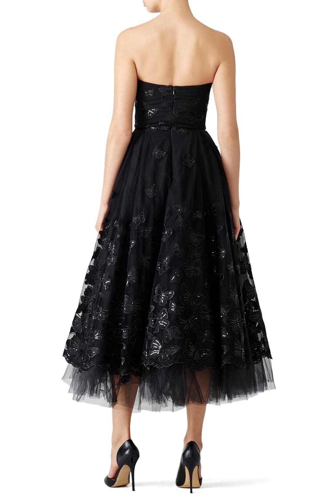 marchesa notte butterfly lace midi dress Mirrored Lace Floral Midi Dress